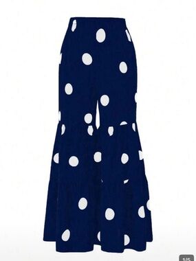 SHEIN Navy & White Polka Dot ruffled Tiered pants
